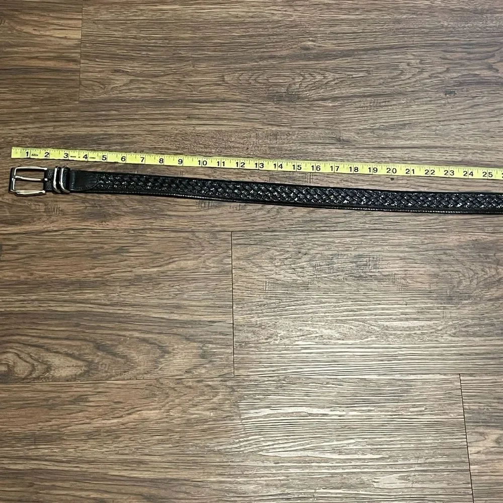 TORINO Ringmark Lizard Men’s Leather Belt Woven Black With Silver Buckle 36